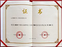 2020年中國石油和化工500強證書